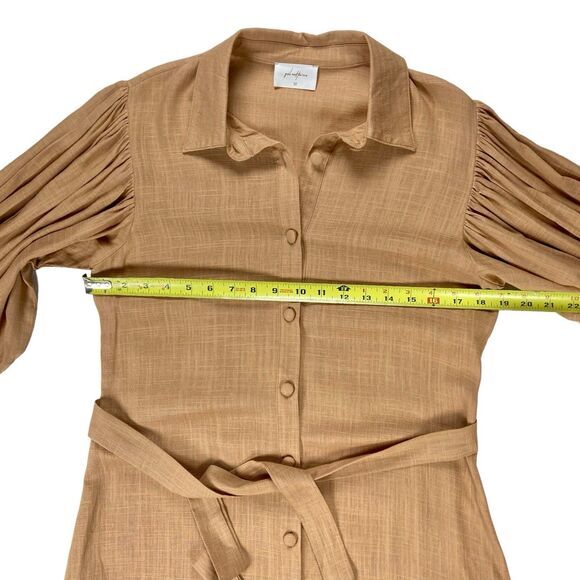 Girl And The Sun Dress Womens Size Medium Tan Linen Button Front Summer Mini - Picture 10 of 16